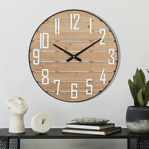 Farmhouse Wood Wall Clock, Silent Non-Ticking Round Analog Clock Decorative for Bedroom, Living Room, Kitchen, Entryway, 24-Inch