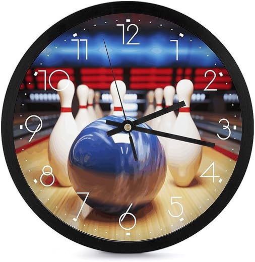 Fashionable Round Wall Clock,Bowling Printed Wall Clock,Modern Wall Clock Living Room Bedroom Kitchen Office Decoration