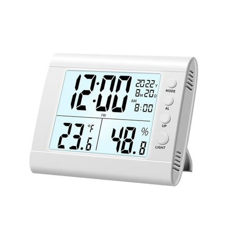 FastXmas Digital Alarm Clock, Electronic Table Clock with Temperature Humidity and Date, Battery Operated Wall Mounted/Desktop Large LCD Display Alarm Clock with Night Light for Bedroom Office