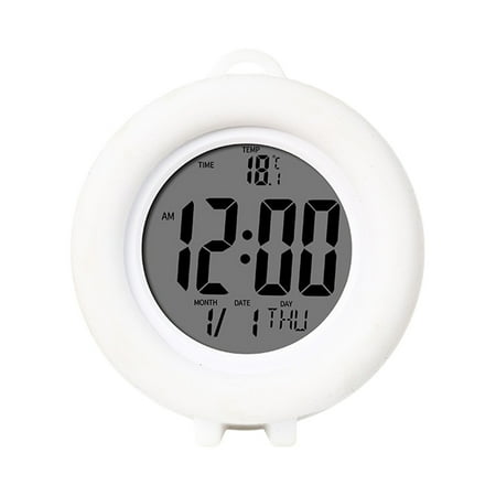 FastXmas Digital Alarm Clock for Bedroom, Small Electronic Table Clock with Temperature and Date, Battery Operated 12/24H Switching Round Alarm Clock with Timer and Night Light for Bedroom Office