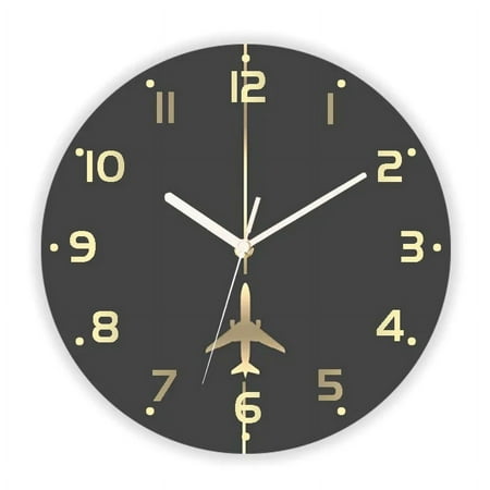 Faux Gold Minimalist Aviation Aircraft Large Wall Clock for Pilot Airplane Flight Round Wall Watch Living Room Home Decor