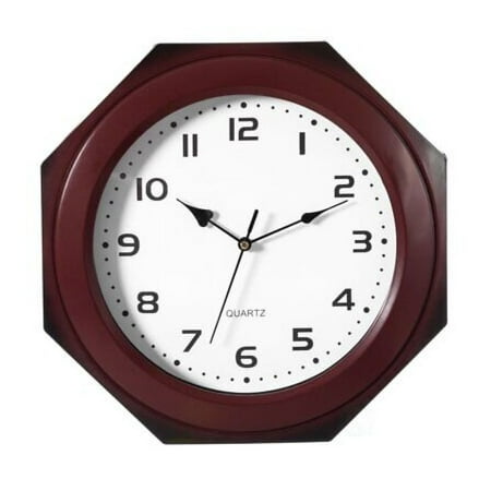 FENG20 Brown Octagon Shaped 11.6-Inch Wall Clock - Decorative Wood-Look Plastic Clock