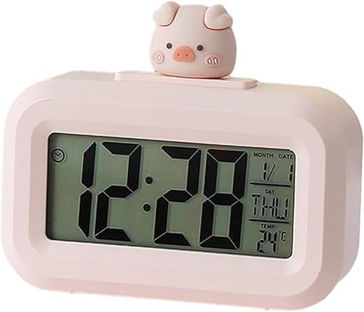 Fenteer Digital Alarm Clock Desk Small Clock 12/24H Display Timer Clock Smart Electronic Clock Table Clock for Indoor Heavy Sleepers, Big Pig Head