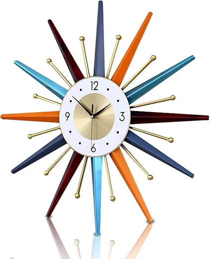 FIELDY Large Wall Clock 31 Inch Mid Century Wall Clock Starburst Clock Non Ticking Battery Operated 3D Wall Clock Home Décor for Living Room, Kitchen, Dining Room, Bedroom