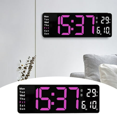 Fimeskey Clock Large LED Digital Wall Clock Temperature Date Day Display USB Remote Control