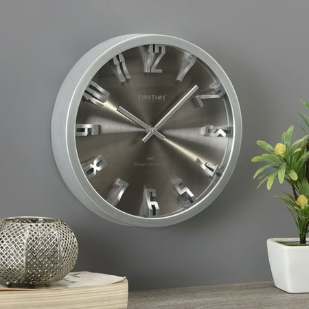 FirsTime & Co. Silver Dimension Whisper Wall Clock, Modern, Analog, 10.75 x 2 x 10.75 in