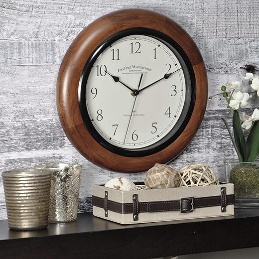 FirsTime & Co. Walnut Round Wall Clock, 11",10055