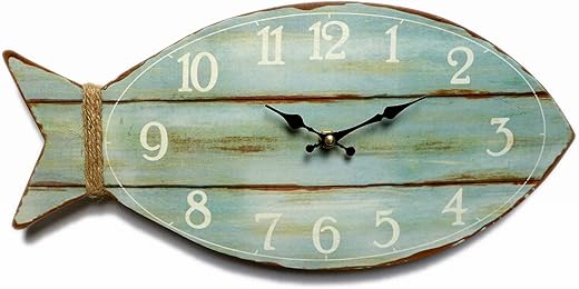 Fish Beach Wall Clock Silent Non-Ticking Wooden Wall Clocks Ocean Sea Theme