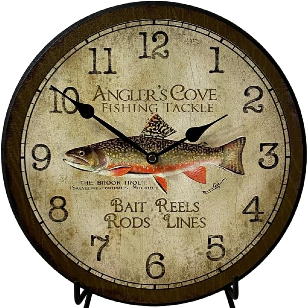 Fishing Wall Clock | Ultra Quiet Quartz Mechanism | Hand Made in USA Beautiful Crisp Lasting Color | Comes in 8 Sizes | 12-Inch