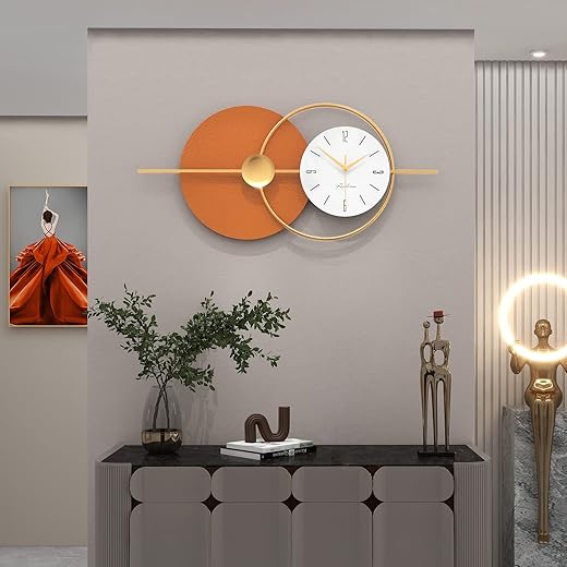 FLEBLE Extra Large Wall Clock for Living Room Decor Modern Decorative Art Clock Silent Non Ticking Quartz Battery Powered Metal Wall Decor Clock for Bedroom Kitchen Office Indoor 16x39 inches