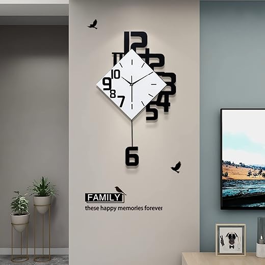 FLEBLE Large Wall Clocks for Living Room Decor Silent Pendulum Battery Operated Non-Ticking for Bedroom Kitchen Office Home 26 Decorative Clock Square White Wood Wall Decor for School Indoor