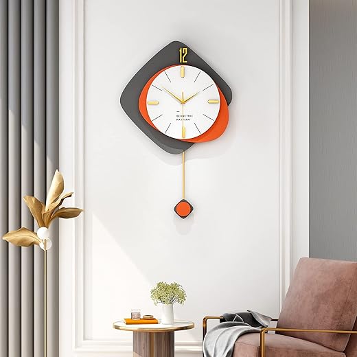 FLEBLE Modern Large Wall Clocks for Living Room Decor Wood Silent Decoration Wall Clock Pendulum Battery Operated Non-Ticking for Kitchen Bedroom Office Home 16 inch Clock Wall Decor for Indoor House