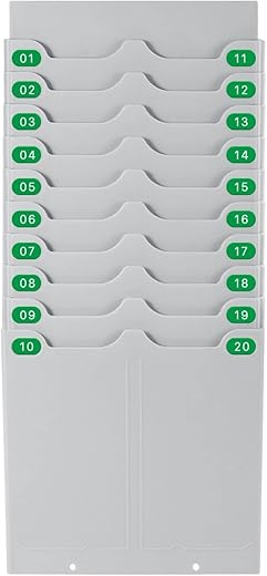 Flexzion Time Card Holder Wall Mount Expandable Time Clock Rack Double Row 20 Slot Rack Card Holder for 7 x 3.46-Inch Timesheets for Attendance Payroll Employee Assignment in Out Timecard Rack, Gray