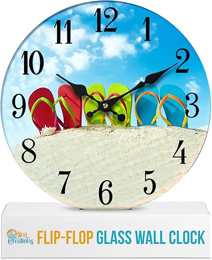 Flip-Flop Glass Wall Clock - Coastal Nautical Beach Theme, Decorative Timepiece, Ideal for Living Room, Bedroom, Beach House - Beachy Wall Clocks, Beach Clocks Wall Decor 13 Multicolor