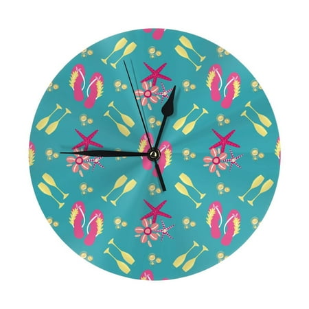 Flip flop starfish shells Wall Clock Silent Non Ticking - 10 Inch Battery Operated Modern Clocks for Living Room Bedroom Kitchen Bathroom Office Classroom, Decorative Clocks