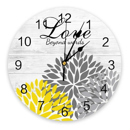 Flower Grey Yellow Dahlia Wood Gra Wall Clocks Silent Home Cafe Office Wall Decor Clocks for Kitchen