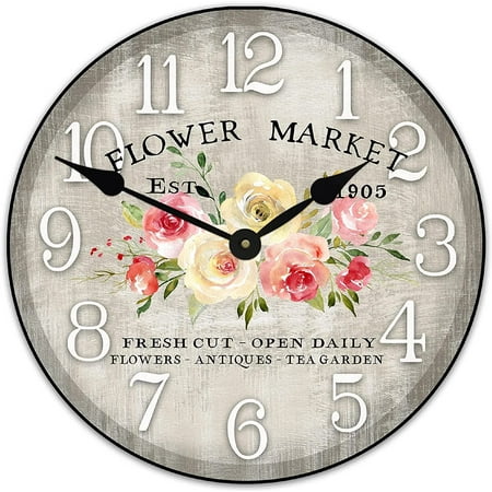 Flower Market Clock, Ultra Quiet Quartz Mechanism, Hand Made in USA Beautiful Crisp Lasting Color