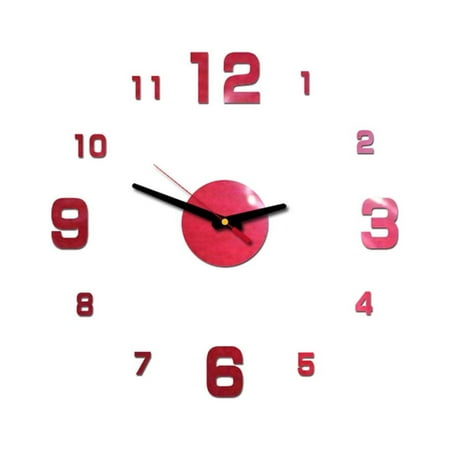 FNGZ Clock Clearance 3D Diy Roman Numbers Acrylic Mirror Wall Sticker Clock Home Decor Mural Decals Red