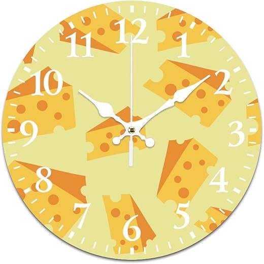 Food Themed Tasty Cheese Simple Wall Clock Fashion Round Home Wall Art Decor for Living Room Kitchen Office 25cm/9.84in