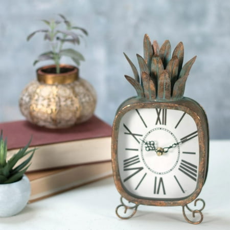 Foreside Home & Garden Copper Patina Rustic Pineapple Metal Battery Operated Table Clock