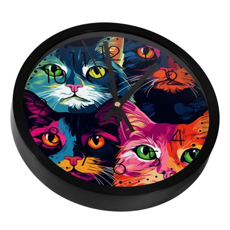 Four Cat Silent Wall Clock, Non Ticking Battery Operated 9.8 Inch Wall Clocks for Bedroom Kitchen Home Office School Art Decor