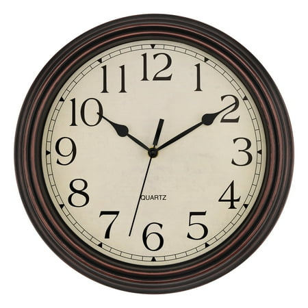 Foxtop 14 inch Vintage Retro Silent Non-Ticking Classic Decorative Wall Clock for Living Room Kitchen Home Office (Bronze)