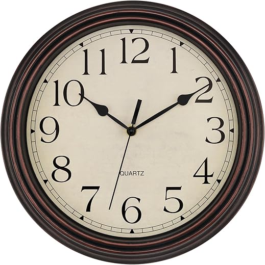 Foxtop 14 Inch Wall Clock Battery Operated Silent Non-Ticking Classic Vintage Retro Wall Clock Decorative for Office Living Room Kitchen Home (Bronze)