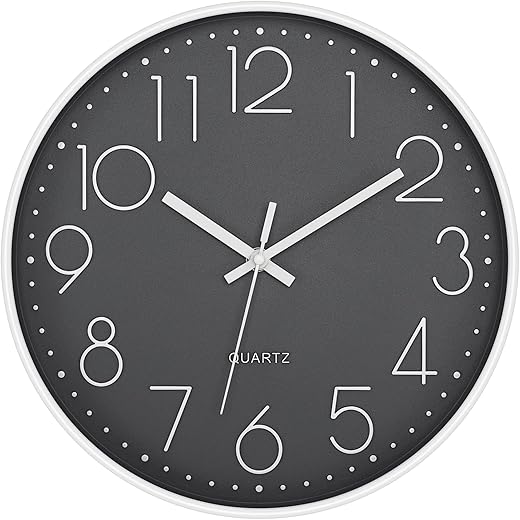 Foxtop Non-Ticking Wall Clock 12 Inch Silent Battery Operated Round Quartz Modern Wall Clock for Office School Kitchen Bedroom Living Room Home (Gray)