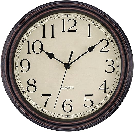 Foxtop Retro Silent Non-Ticking Round Classic Clock Quartz Decorative Battery Operated Wall Clock for Living Room Kitchen Home Office 12 inch (Bronze)