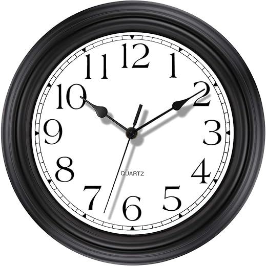 Foxtop Silent Non-Ticking Round Classic Clock Retro Quartz Decorative Battery Operated Wall Clock for Living Room Kitchen Home Office (12inch, Black)