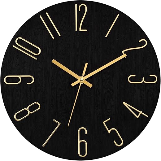 Foxtop Wall Clock 12 Inch Silent Non Ticking Battery Operated Round Wall Clock Modern Simple Style Clocks Decorative for Office Bedroom Kitchen School (Black)