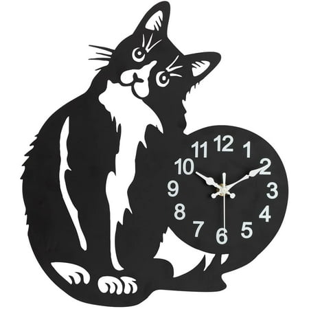 Fox Valley Traders Curious Cat Wall Clock - Playful Design with Fine Details | Easy-to-Read Clock Face | Lightweight Metal | Great Gift for Cat Lovers | 11 3/4 x 13 7/8