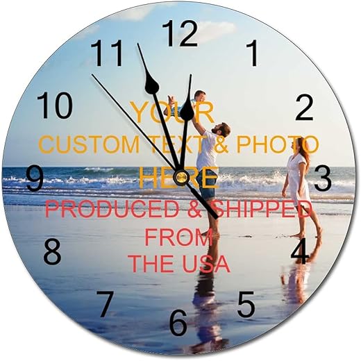 Fprqlyze Custom PVC Wall Clock | Customized Family Picture Clock for Home Decor Gifts | Clock with Photo Personalized Round Battery Operated Clocks | Non Ticking Silent Clock Black-C1 10inX10in