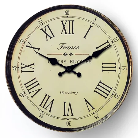 French 16th Century Pattern Wooden Wall Clock, Silent Quartz, Home Decor for Living Room, Bedroom, Kitchen, Holiday Gift, Available in 10-16 Inches (No Battery)