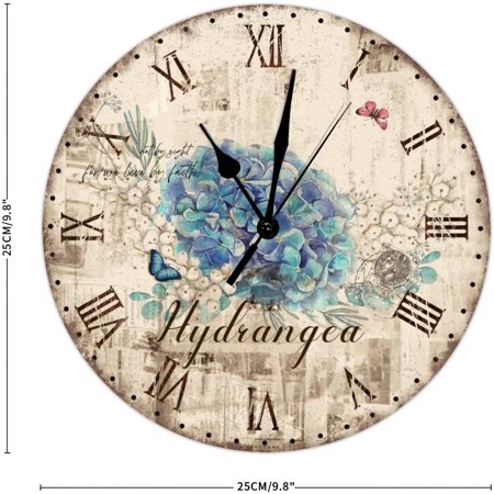 French Country Blue Hydrangea Flower Wall Clock Butterfly Garden Wall Clock