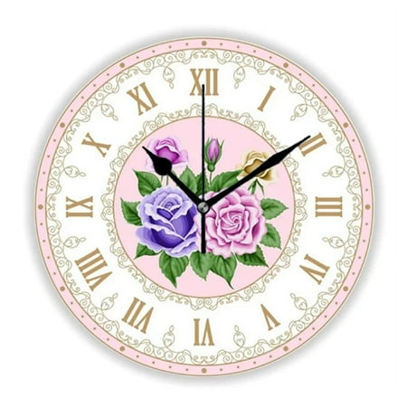 French Country Chic Green Red Rose Floral Wreath Wall Clock Living Room Kitchen Bedroom Summer Flower Watch Home r Gift