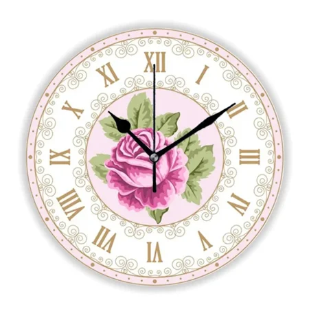 French Country Chic Green Red Rose Floral Wreath Wall Clock Living Room Kitchen Bedroom Summer Flower Watch Home r Gift