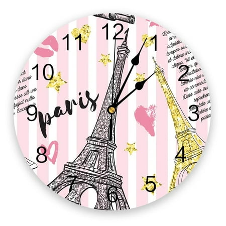 French Paris Tower Silent rative Wall Clock Digital Clock Operated Round Home Office School Clocks