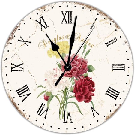 French Rose Flower Round Clock Daisy Spring Pvc Wall Clocks Non-Ticking Battery Operated 10 Inch Shabby Chic Farmhouse Wall Clock Decoration For Living Room Kitchen Bedroom Home Bathroom