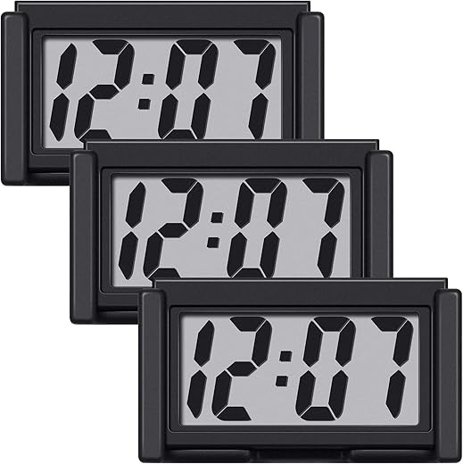 Frienda 3 Pieces Mini Digital Clock Small Magnetic Clock Car Dashboard Clock Stick on Clock Self Adhesive Bracket Digital Clock Battery Operated (Black)