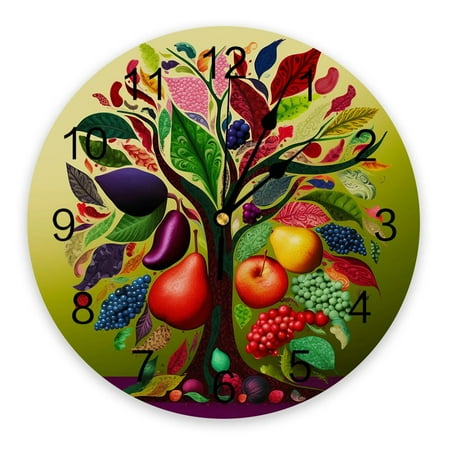 Fruit Tree Grapes Leaves Wall Clock Large Modern Kitchen Dinning Round Wall Clocks Bedroom Silent Hanging Watch