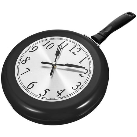 Frying Pan Shape Wall Clock Non- ticking Metal Wall Clock Decorative Silent Clocks Kitchen Home Office Bedroom Decor Black