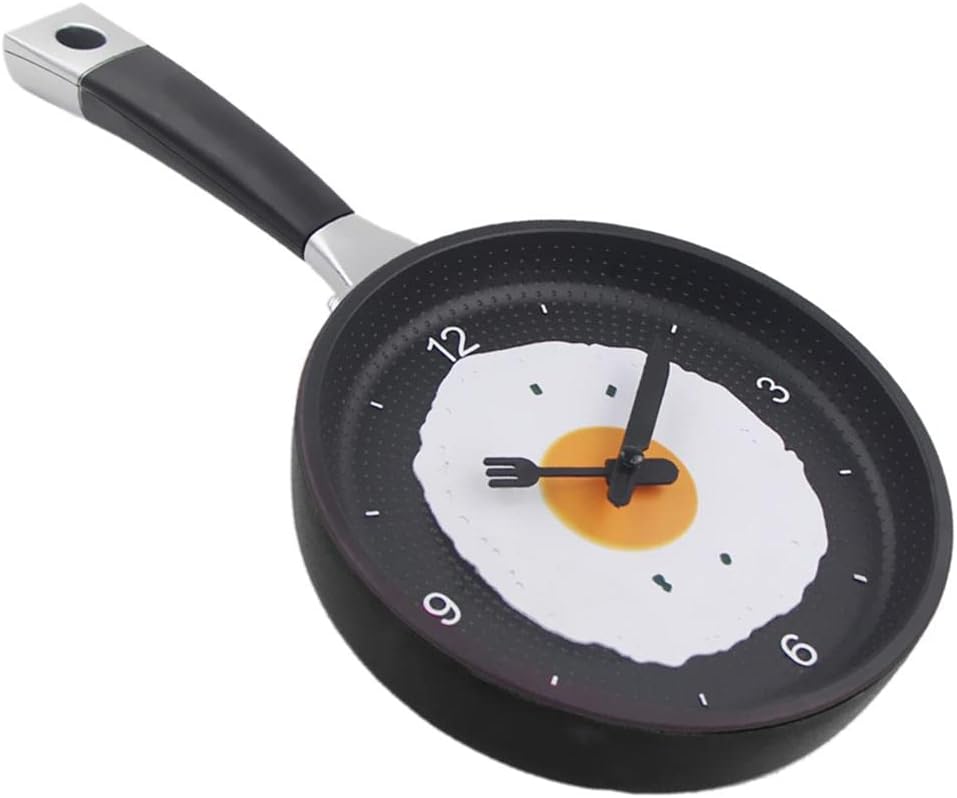 Frying Pan Wall Clock for Kitchen Decor, B-Black, 22x19x4cm