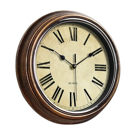 Fugit Clock Home & Garden Retro Silent Non Ticking Round Classic Clock Quartz Decorative Battery Operated Wall Clock For Living Room Kitchen Home 12 Inch Bronze Features: