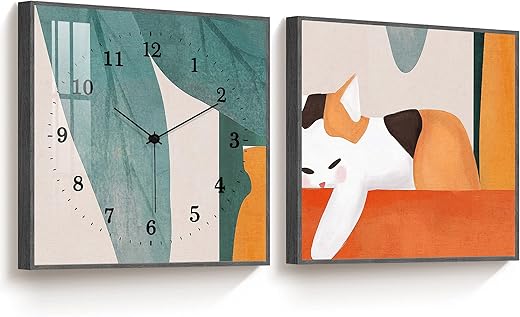 FULL HOUSE Wall Clock Silent Non Ticking Battery Operated, 16''x16'' Modern Minimalist Clock Wall Art, Crystal Porcelain Square Clock for Bedroom Living Room Office Home, 2pcs