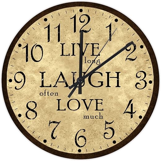 Funlucy Live Long Laugh Often Love Much Wall Clock Battery Operated Silent Non-Ticking PVC Clock 15x15 Inch for Home Kitchen Bathroom Bedroom Living Room Decor