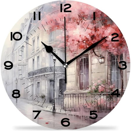 Funny 10 Inch Wall Clocks Battery Powered Decor,Eiffel Tower Paris Oil Painting Art