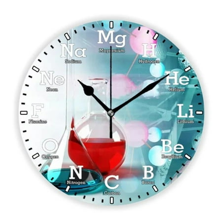 Funny Atomic Science Chemistry Wall Clock Geek Large Chemical Symbols Round Wall Watch Clock Silent Teacher Gift Decor