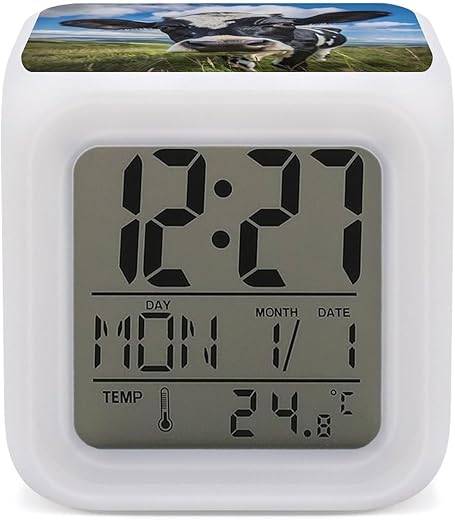 Funny Cow Farm Animal ​Alarm Clock 7 Colors Changing Bedside Clock Digital Alarm Clock for Home Decoration