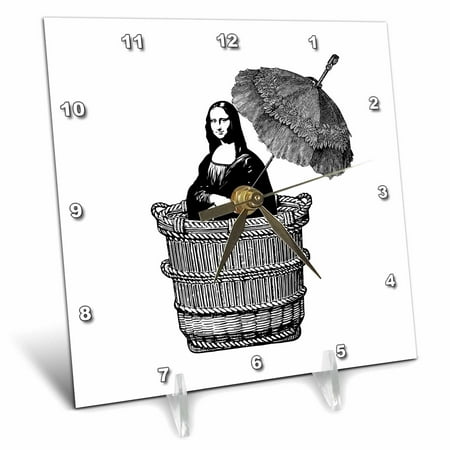 Funny Mona Lisa in Basket with Parasol 6x6 Desk Clock dc-291588-1